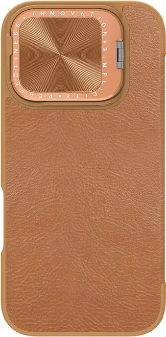Mbështjellës Nillkin Qin Prop Leather për iPhone 16, lëkurë, kafe