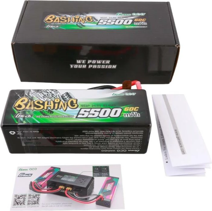 Bateri LiPo Gens ace G-Tech 5500mAh 4S1P 14.8V 60C me kasë të fortë për makina RC