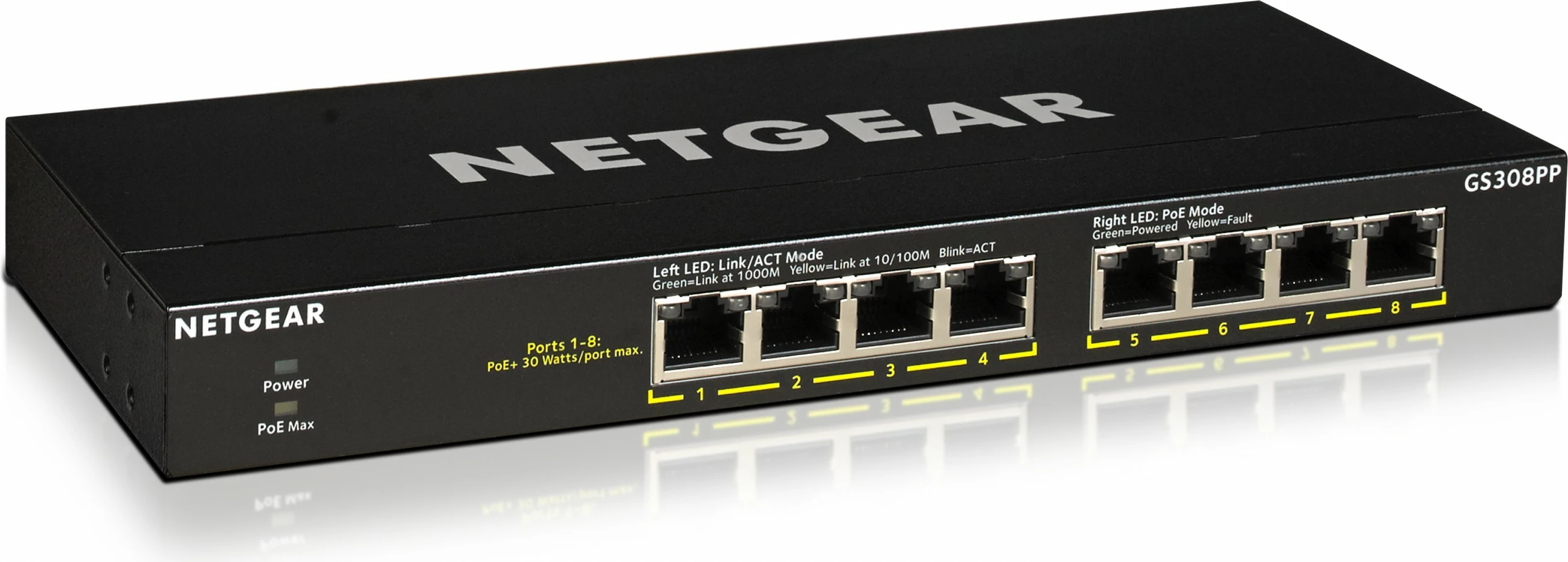 Switch NETGEAR GS308PP, Gigabit Ethernet, PoE, Montim në rack, Montim në mur