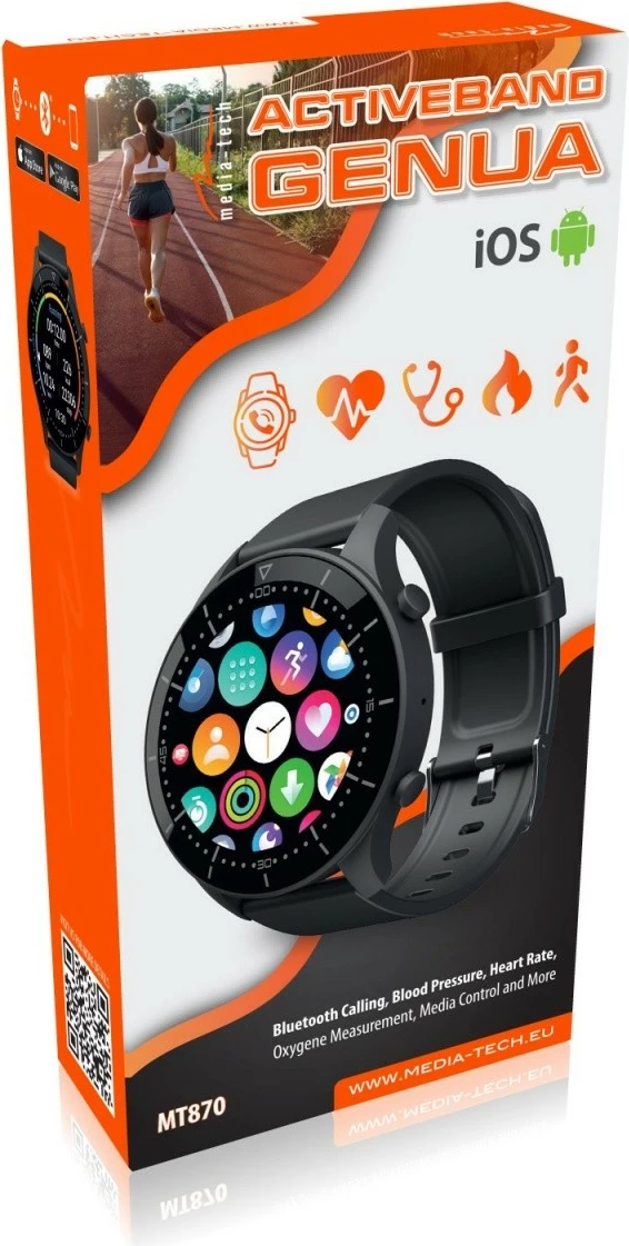 Smartwatch Media-Tech ACTIVEBAND GENUA MT870, 1.3", Bluetooth Calling, e zezë
