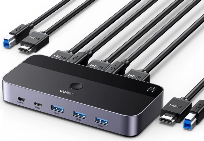 KVM Switch UGREEN 15707 HDMI 4K@60Hz 1 monitor / 2 kompjuterë, i zi