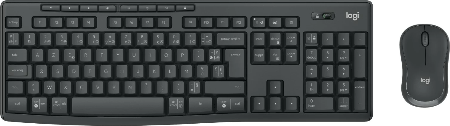 Komplet tastierë dhe maus Logitech MK370, Wireless, RF Wireless + Bluetooth, AZERTY, Grafit