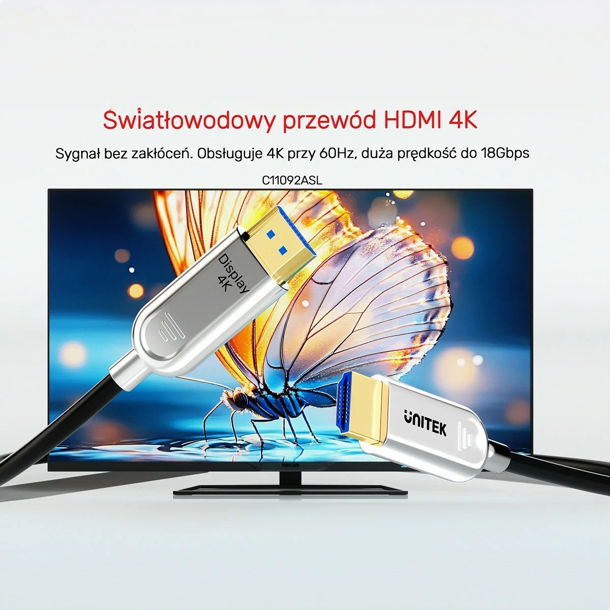 Kabëll HDMI optik Unitek 2.0 AOC 4K 60Hz 30m silver-black