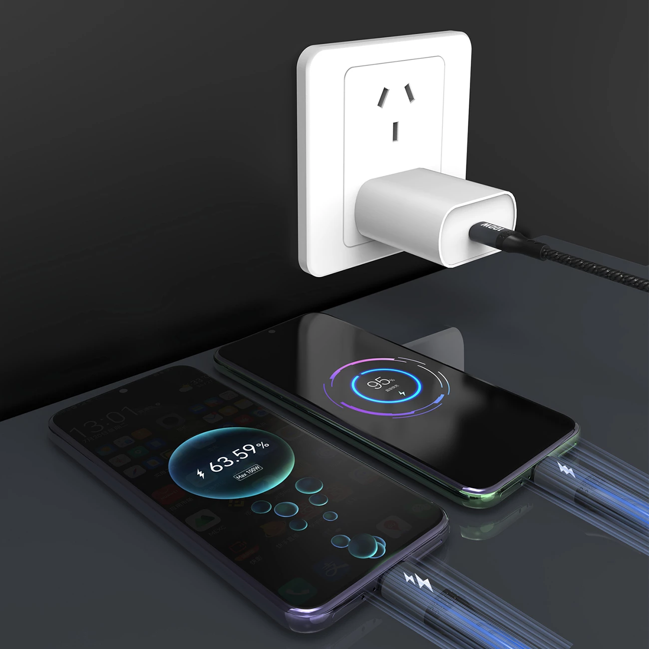 Kabllo karikimi Dudao L3F 2in1, 1.2m, 100W, 2x USB-C, e zezë