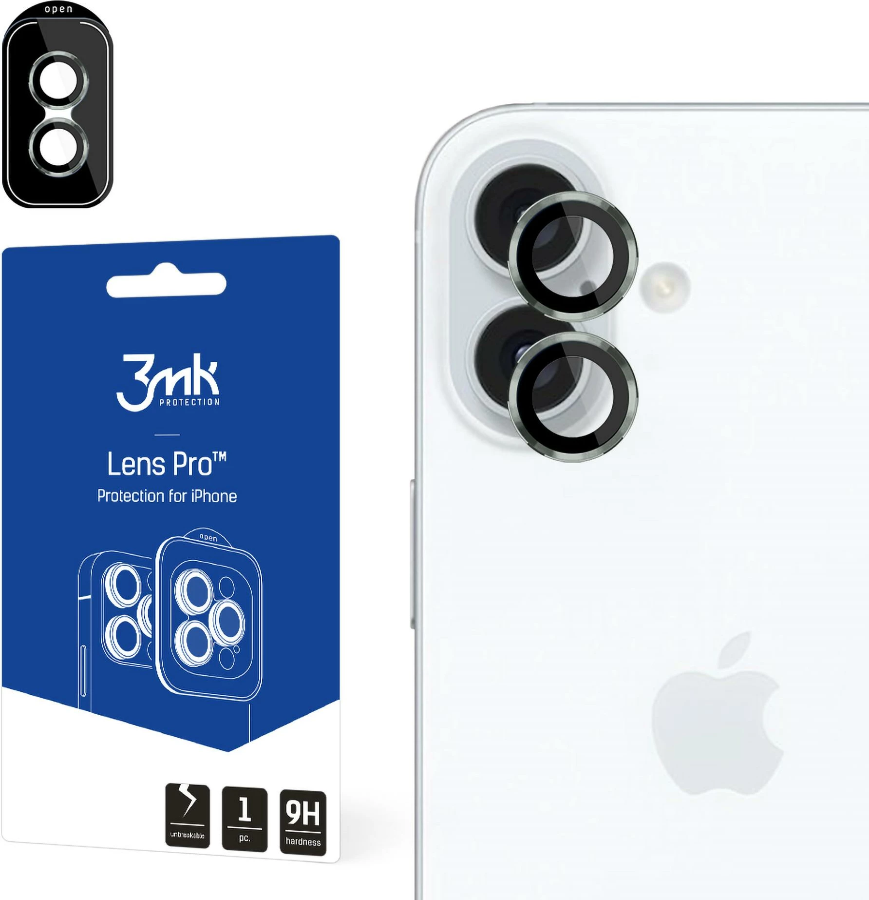 Mbrojtës xhami për kamerë 3mk Protection Lens Pro, për iPhone 16 / 16 Plus, Kornizë e gjelbër