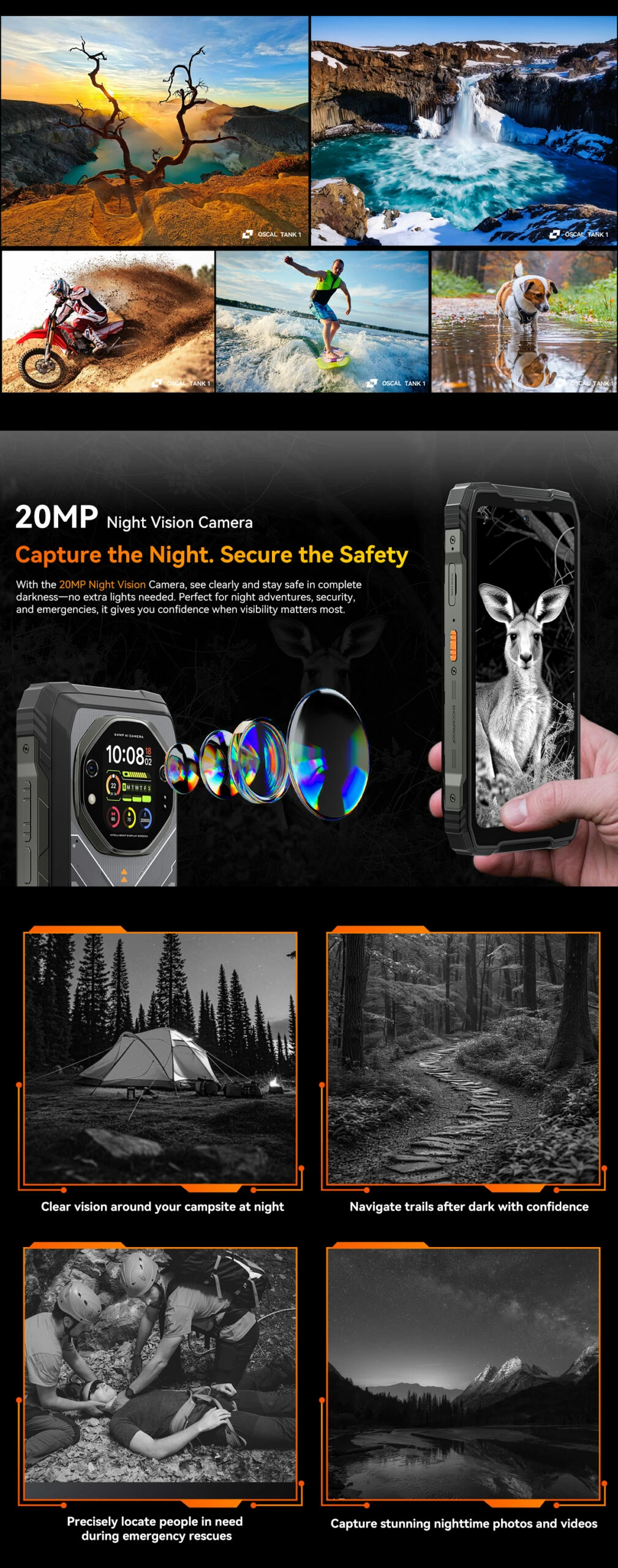 Celular rugged Oscal Tank 1 16GB RAM + 512GB 5G 20000mAh, i zi