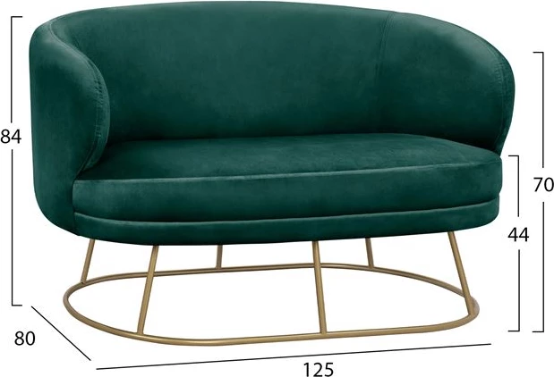 Divan 2 vendësh Arien nga Velver, ngjyrë jeshile cyppress me bazë të artë FH8492.03 125X80X84cm