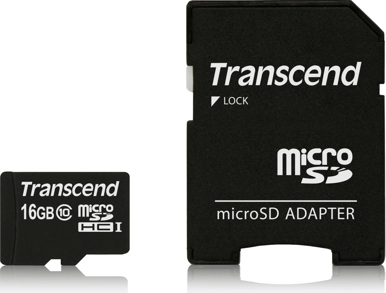 Kartelë memorie Transcend microSDHC 16GB, Class 10, me adapter, e zezë