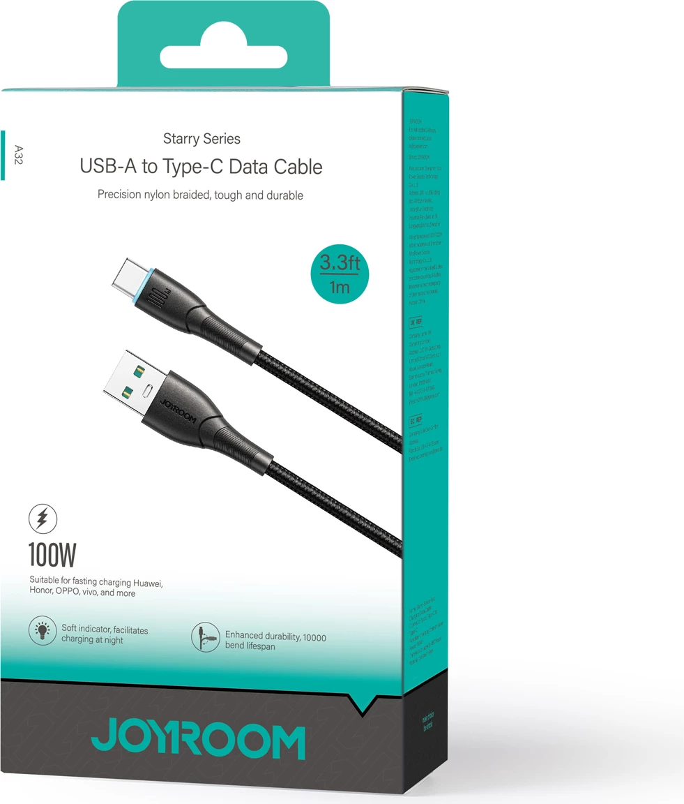 Kabllo Joyroom Starry Series SA32-AC6, USB-A në USB-C, 1m, 100W, e zezë