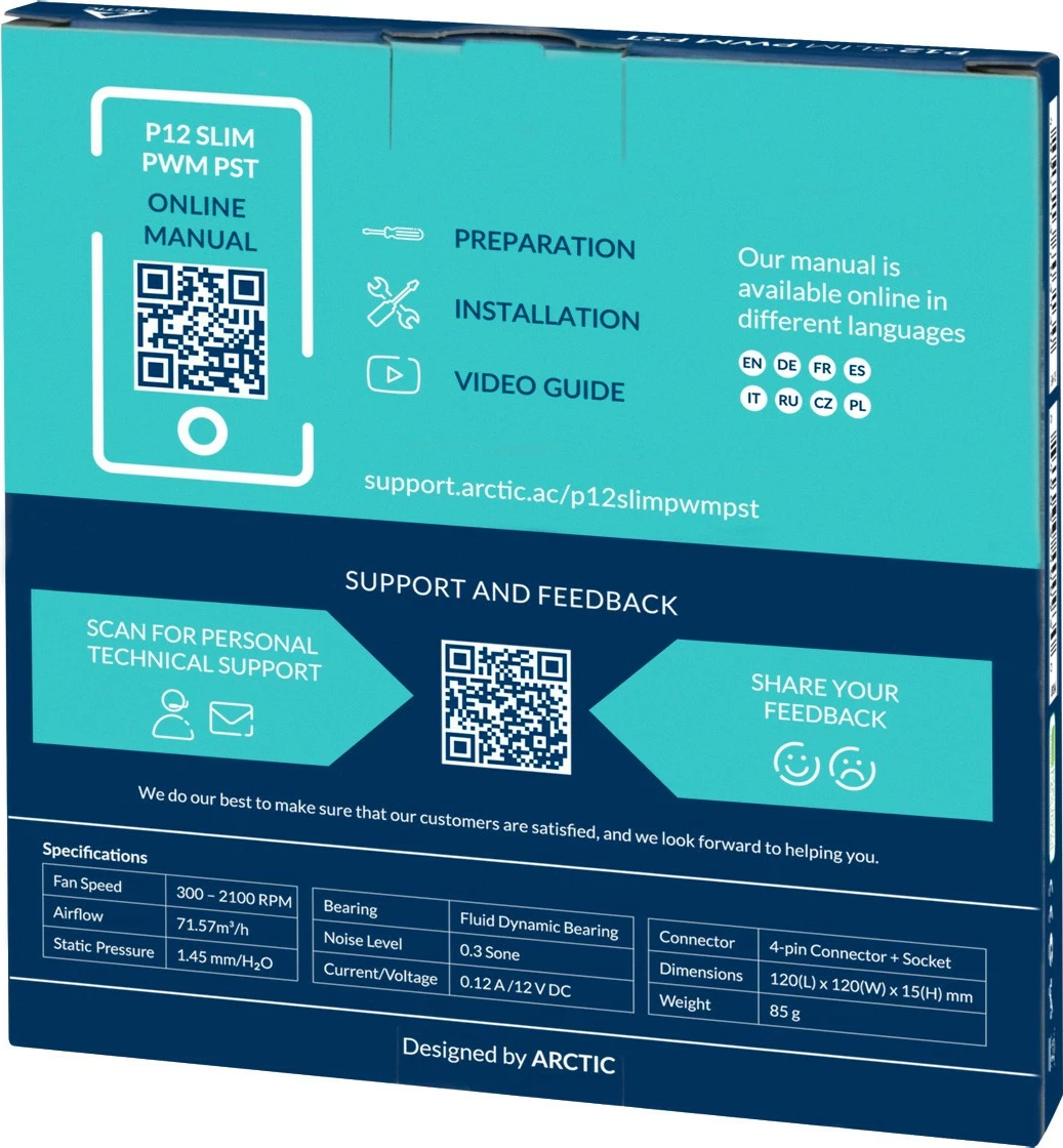 Ventilator kase ARCTIC P12 Slim PWM PST 12cm, i zi