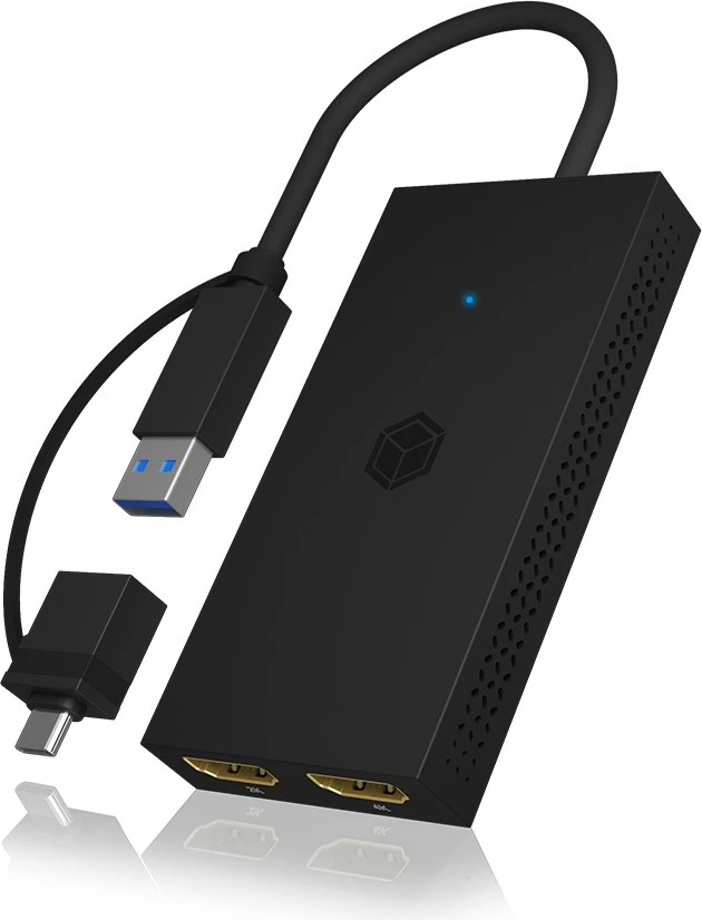 Splitter HDMI ICY BOX IB-SPL1029AC, USB në 2x HDMI, 4K, i zi