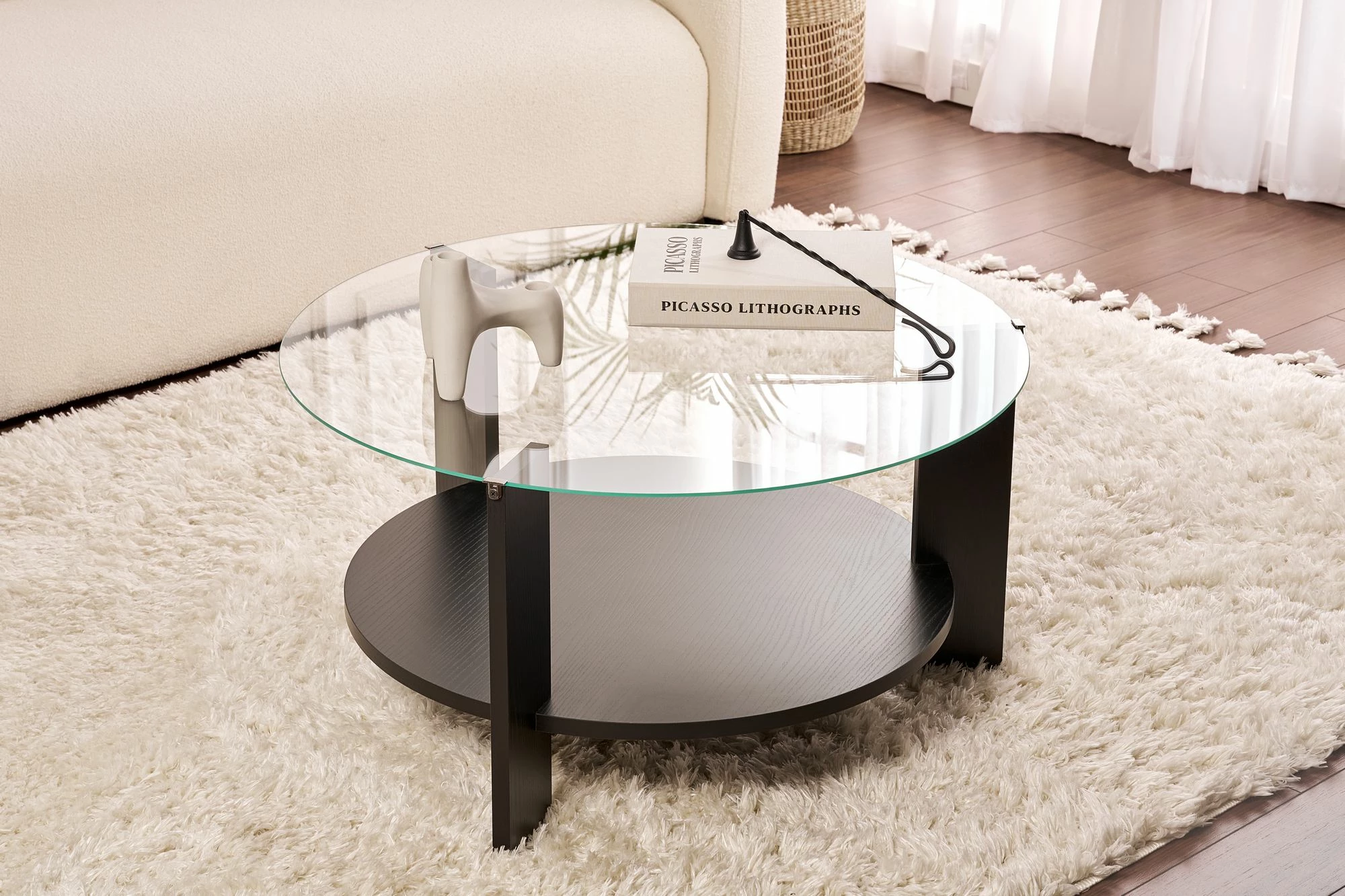 Tavolinë kafeje Nordure, Clara, dru i zi, xham transparent