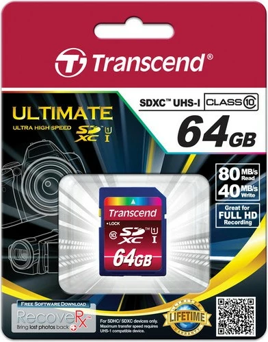 Kartelë SDXC Transcend 64GB, Class 10, UHS-I, 90MB/s
