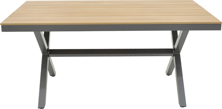 Set tavoline me karrige për terasë Thorio-Azelie, alumin antracit, plywood natyral, 160x90x75cm, 7 copë