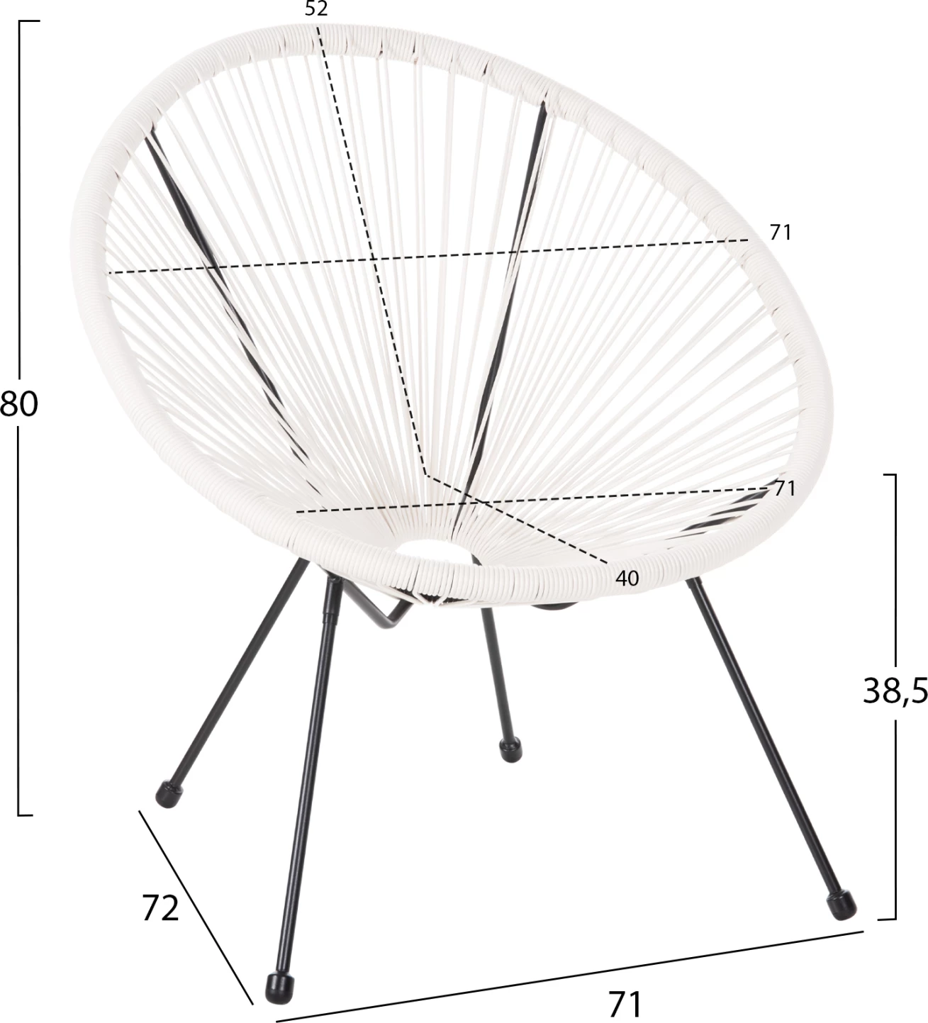 Karrige e jashtme lloj foleje ACAPULCO FH5872.12 metal i zi-ratan sintetik në të bardhë 71x72x80Hcm