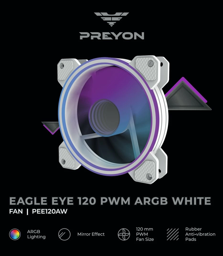 Ventilator PC PREYON Eagle Eye 120mm PWM ARGB, bardhë, 1 copë