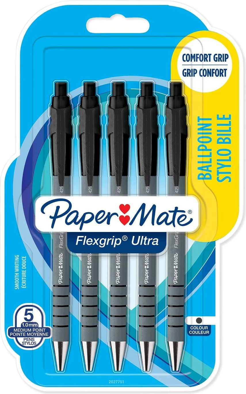 Stilolapsa PaperMate Flexgrip Ultra, 5 copë, mesatare, e zezë