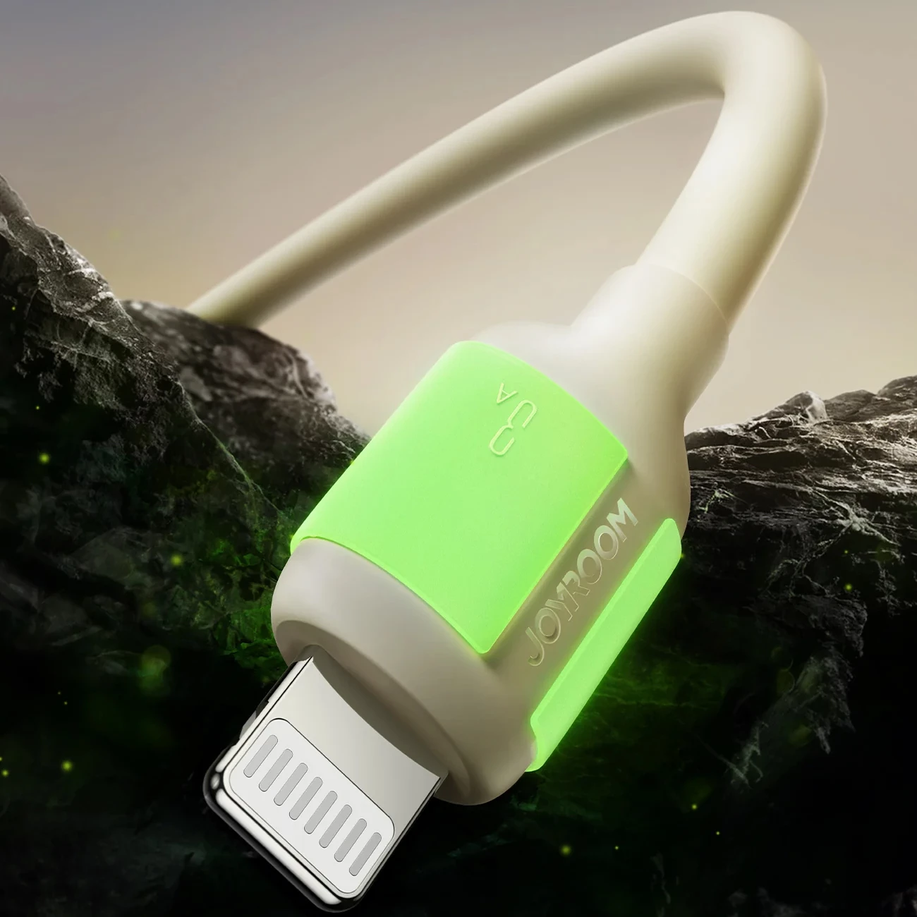 Kabllo Joyroom S-A53, USB-A në Lightning, 1.2m, 3A, majë fluoreshente, Bezhë