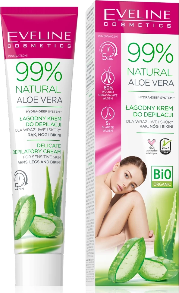 Krem për heqjen e qimeve për femra Eveline Cosmetics 99% Natural Aloe Vera, 125ml