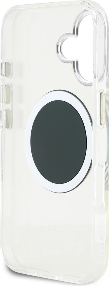 Mbështjellës Guess IML Metal Colored Circle Classic Logo MagSafe për iPhone 16, i zi