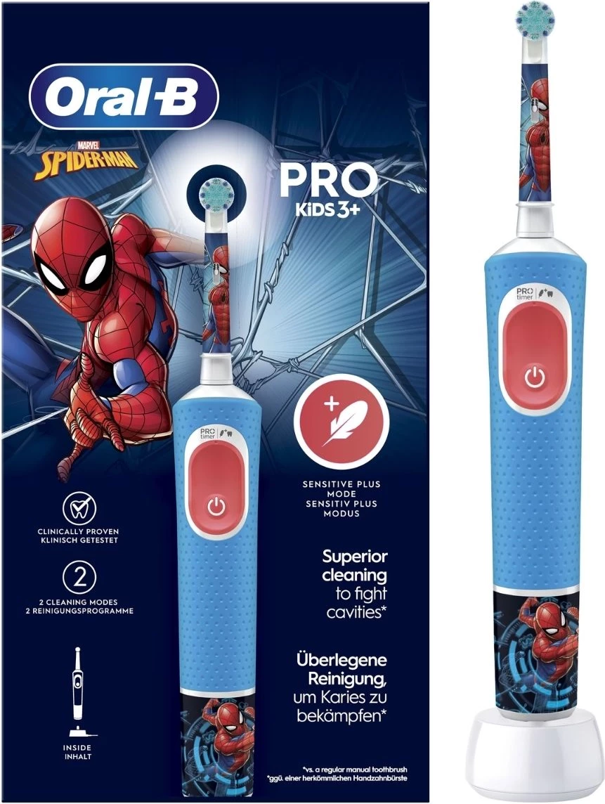 Furçë dhëmbësh elektrike, Oral-B, Vitality Pro Kids Spiderman 103 (MPN 772768), për fëmijë 3+, 2 modalitete pastrimi, Blue