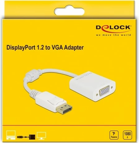 Adapter DisplayPort në VGA DeLOCK 0.15m i bardhë