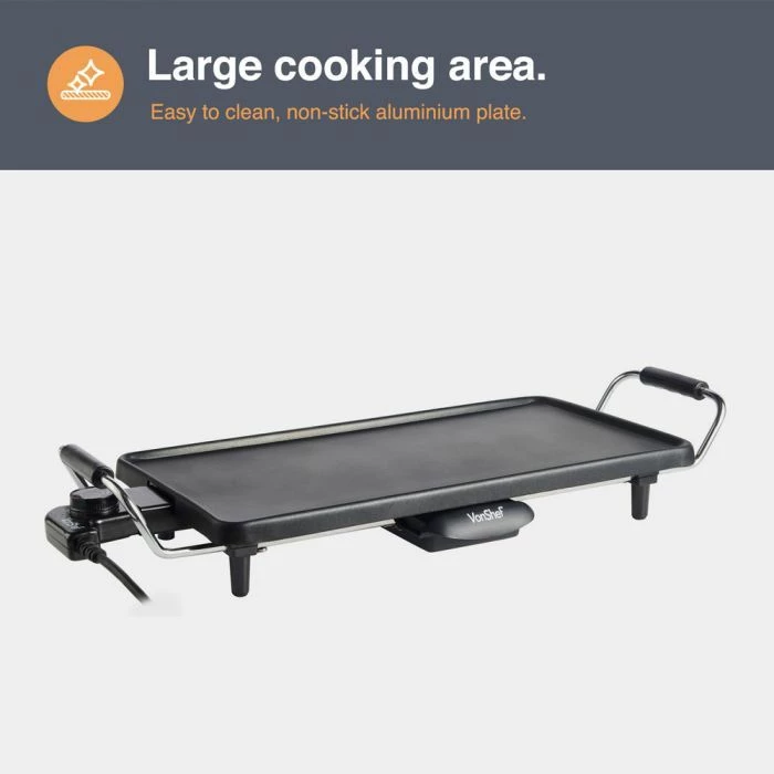 Grill Teppanyaki elektrik VONSHEF 2007030, 43 x 22 cm, non-stick, me 8 spatula druri, i zi