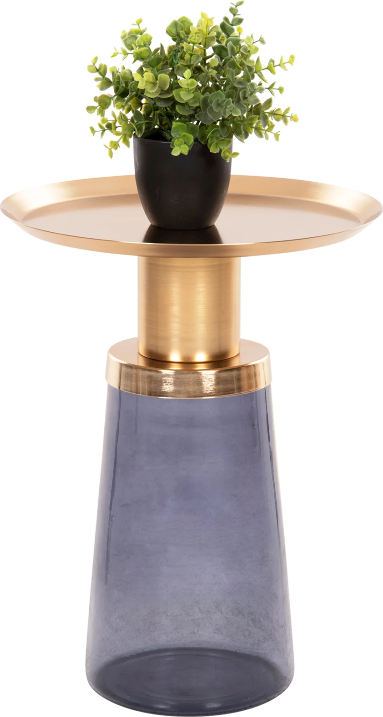 Tavolinë anësore BALLIN FH9725, xham blu-metal në ar Φ37,5x49,5H cm