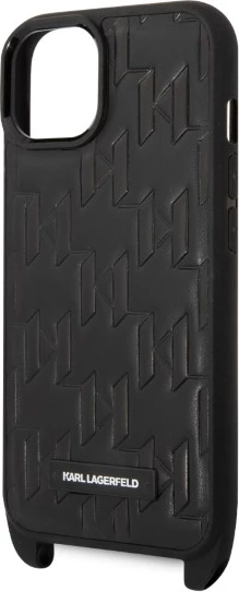 Mbështjellës Karl Lagerfeld Monogram Plaque Logo për iPhone 14/15/13 6.1", i zi me rrip