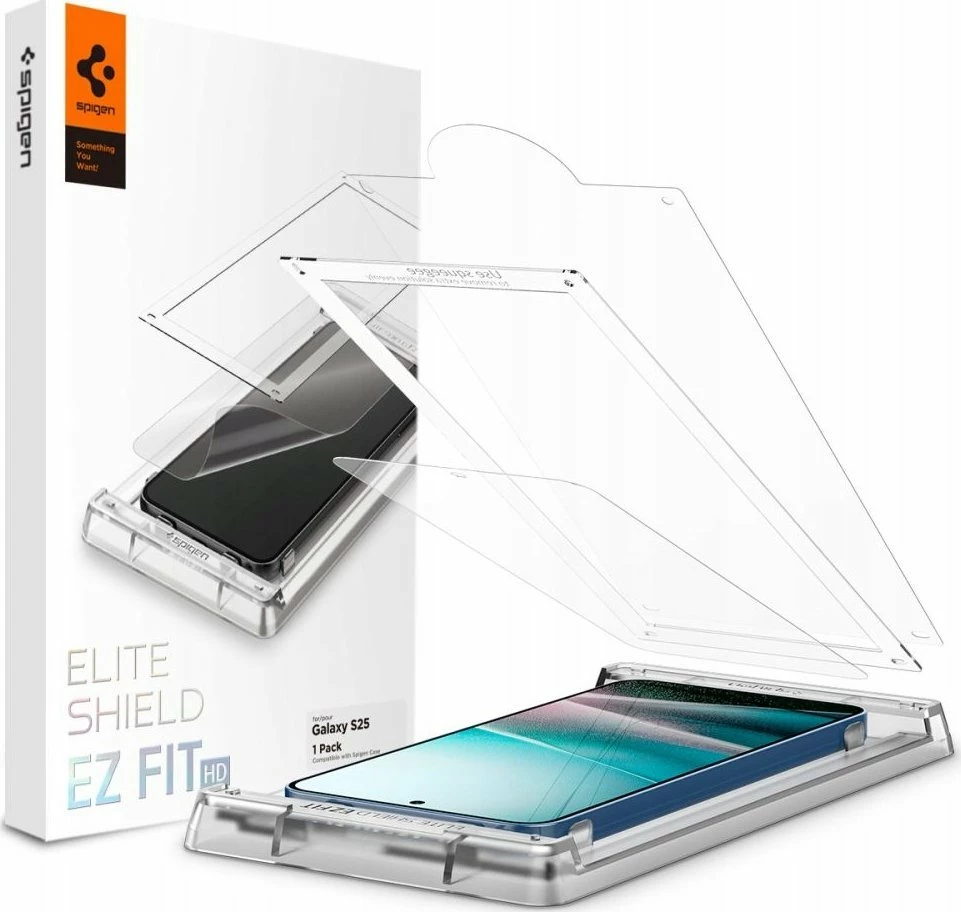 Xham mbrojtës hibrid Spigen Elite Shield EZ Fit HD për Samsung Galaxy S25, transparent, 1 copë
