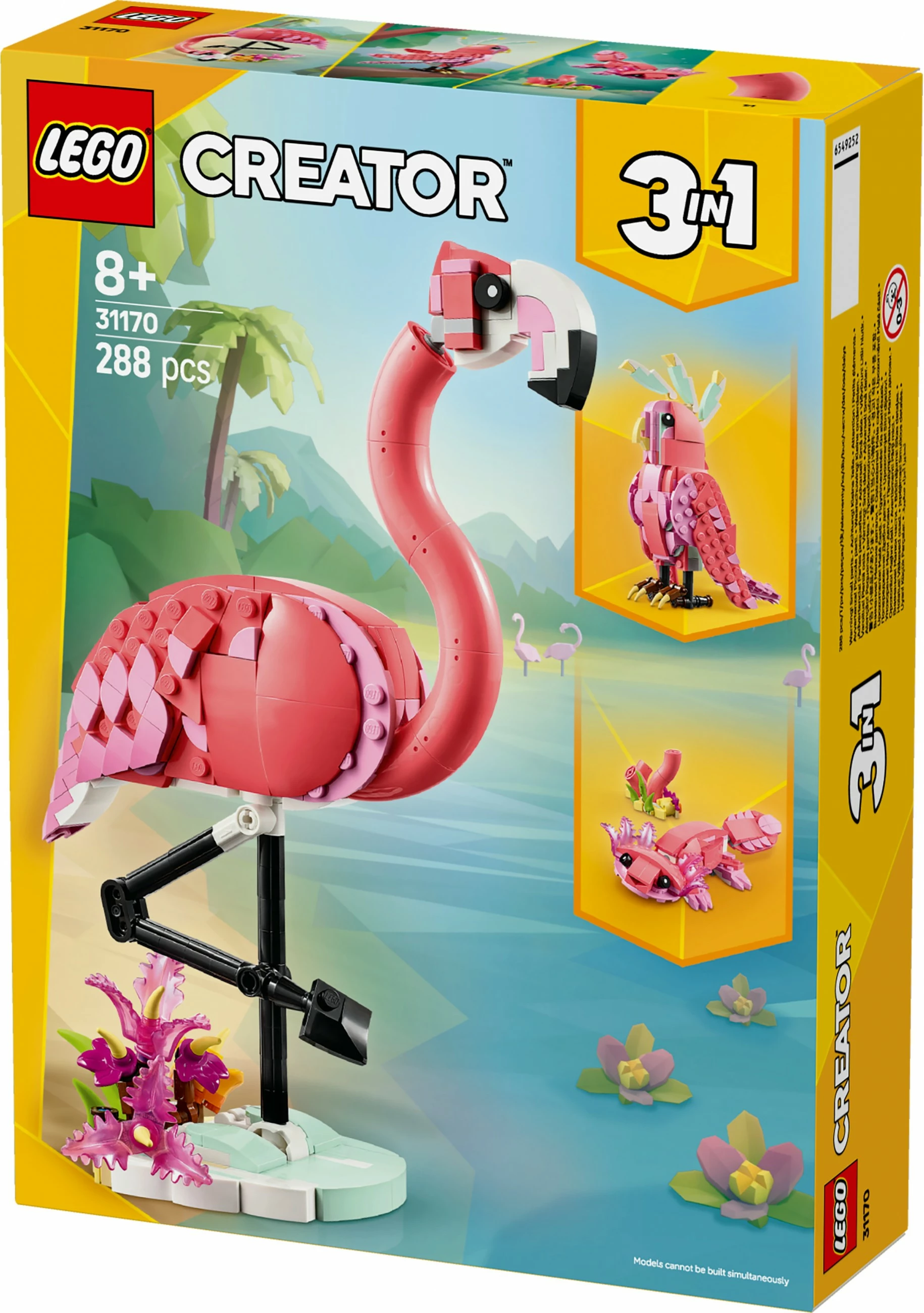 Set ndërtimi LEGO Wild Animals: Flamingo rozë, 288 pjesë, plastikë, 8+ vjeç, shumëngjyrësh