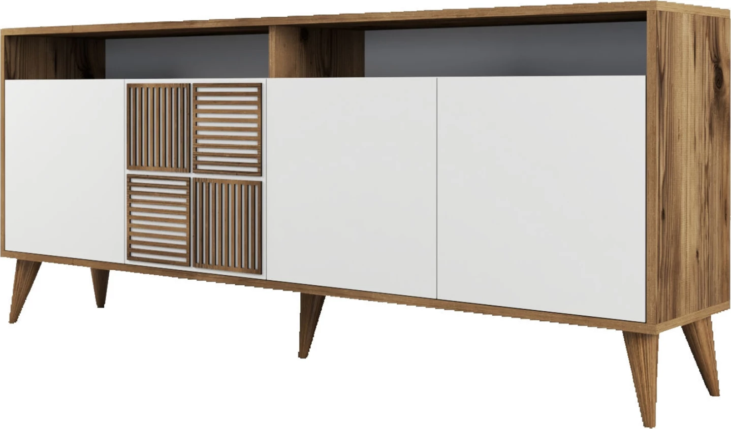 Bufe melamine në ngjyrë arre me dyer të bardha 180x35x78.6Hcm.FH9431.02