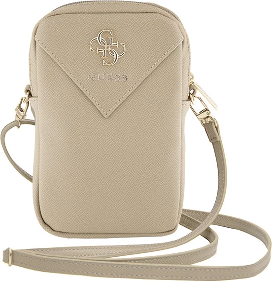 Mbështjellës telefoni Guess ZIP Leather Triangle, lëkurë artificiale, ari