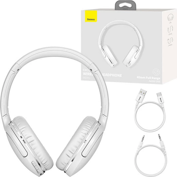 Kufje pa tela Baseus Encok D02 Pro NGTD010302, Bluetooth 5.3, 40mm, 40 orë, USB-C, të bardha
