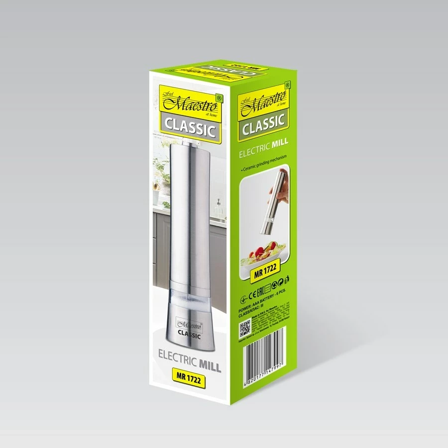 Bluarës elektrik për erëza Maestro MR-1722, çelik inox, argjend