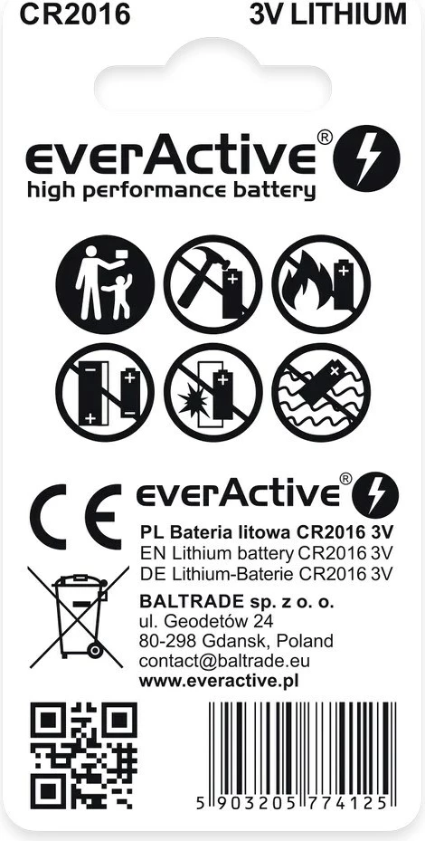 Bateri litium everActive CR2016, 3V, set 2 copë