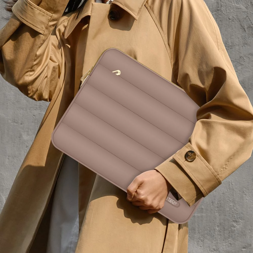 Kasë laptopi Tech-Protect Puffy 13-14", set me çantë aksesorësh, Kafe