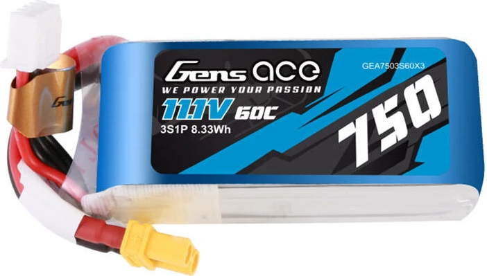 Bateri LiPo Gens Ace GEA7503S60X3, 750mAh, 11.1V, 60C, XT30, Blu