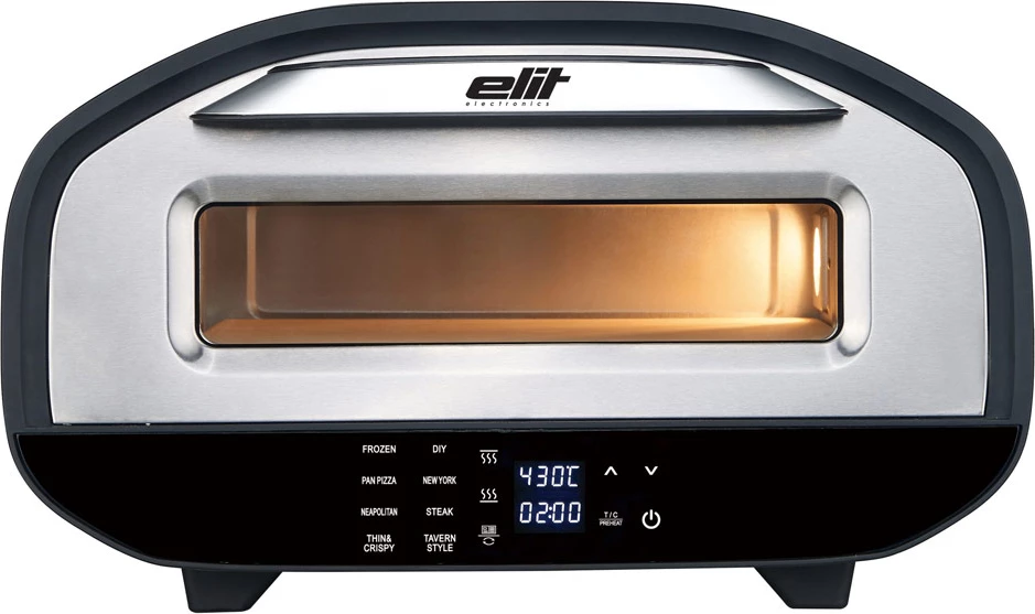 Furrë elektrike për pica Elit PIZZARELLA 12" 2200W, e zezë/argjend, me gur kordierit + lopatë pice