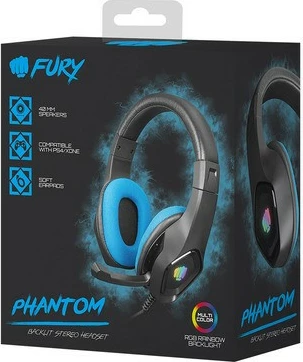 Kufje gaming Fury Phantom NFU-1679 me mikrofon, RGB, të zeza/blu
