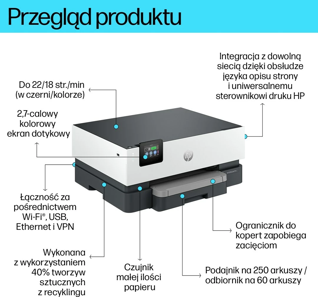 Printer ngjyrash HP OfficeJet Pro 9110b wireless, printim dyanshëm, Gri