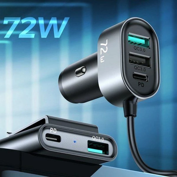 Karikues veture Joyroom JR-CL05 72W 5 porta (3x USB-A + 2x USB-C) 3A, kabllo 1.5m, e zezë