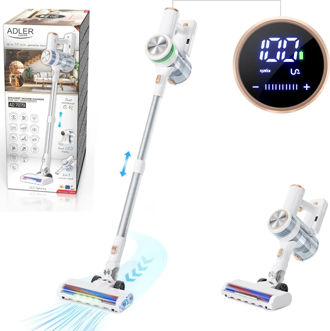 Fshesë me korrent pa kabllo Adler AD 7079, 0.4L, 2200 mAh, E bardhë