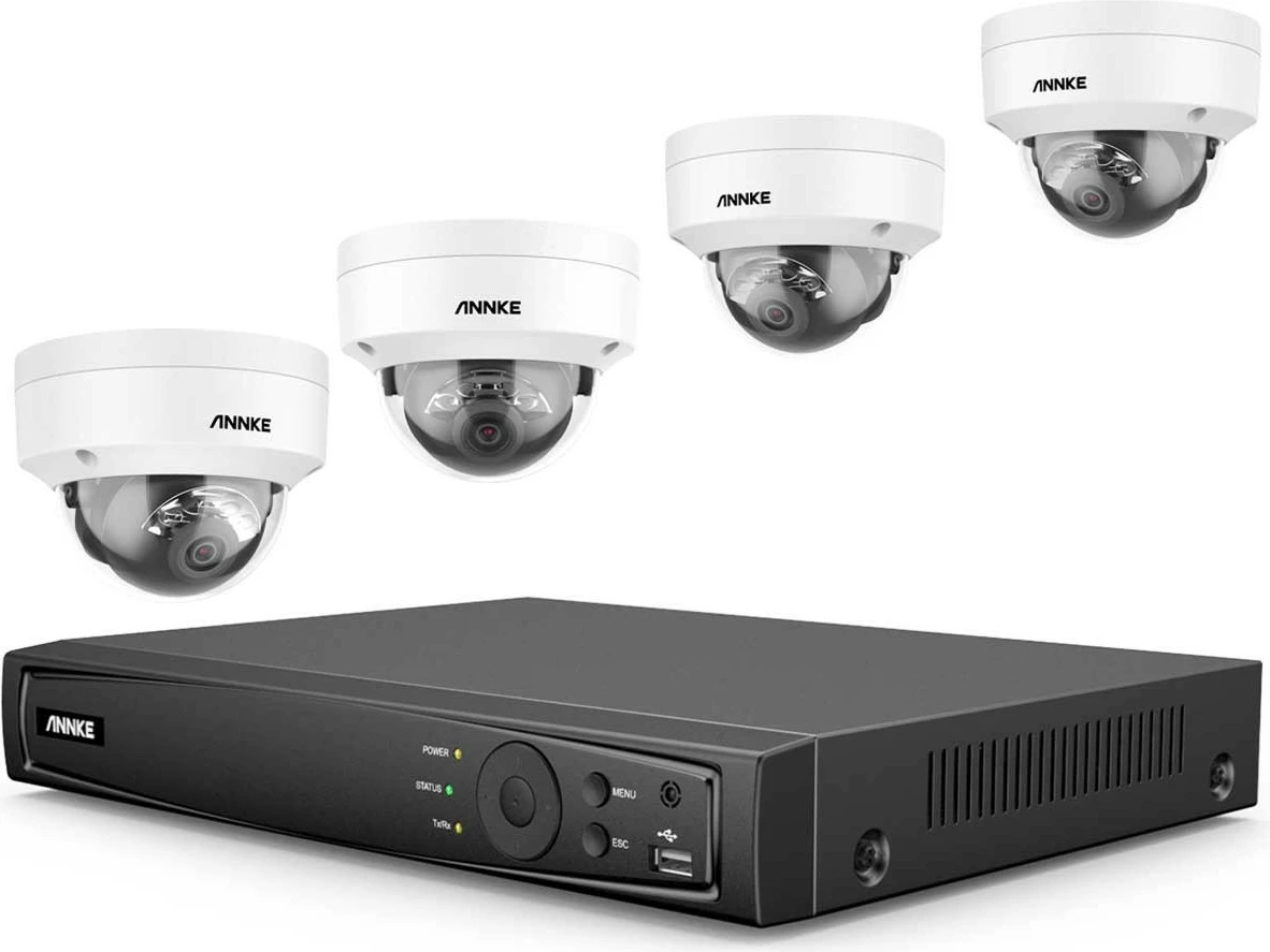 Set kamerash sigurie ANNKE N48PAW+I91DG*4+2T me 4 kamera dhe recorder, e bardhë