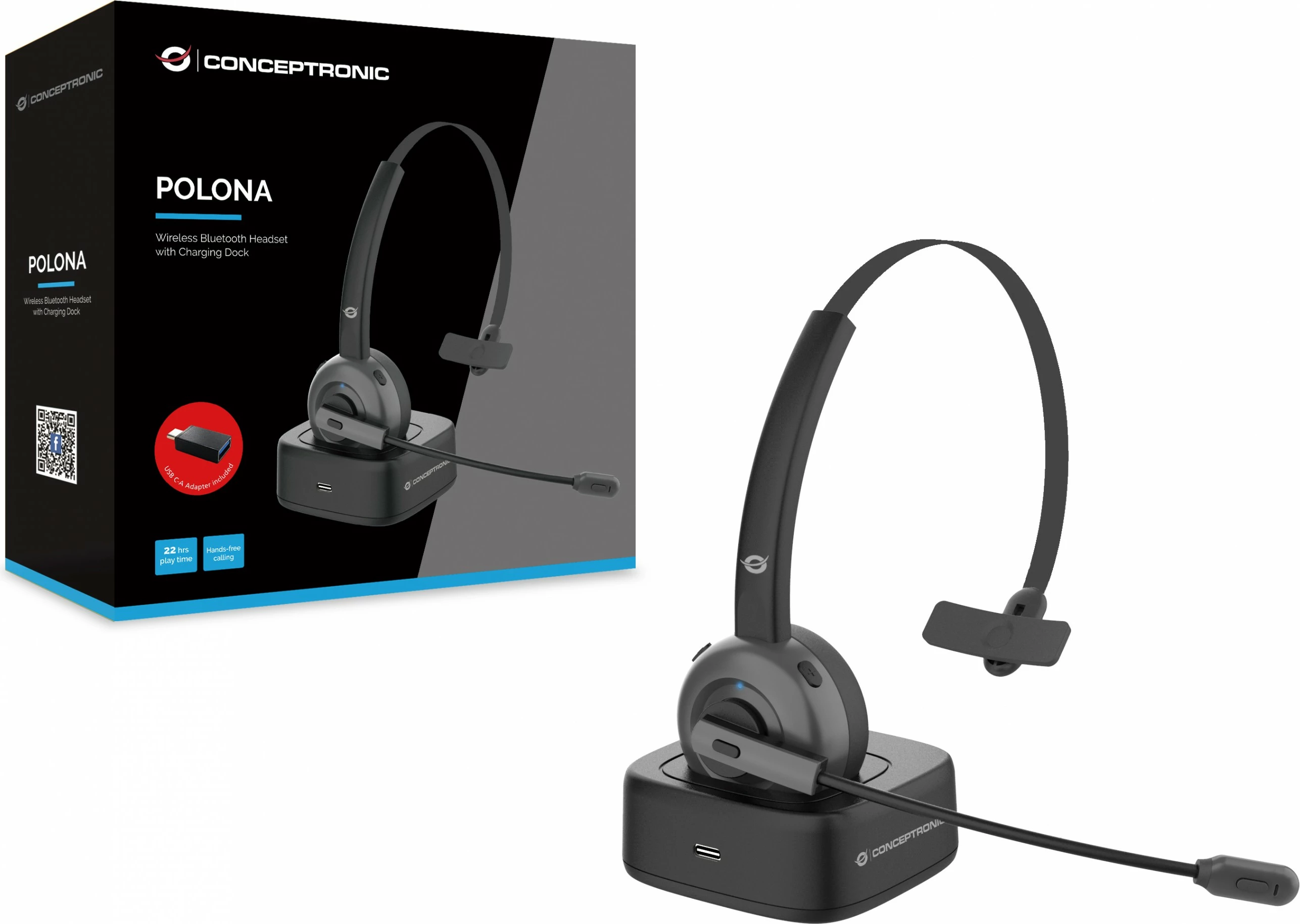 Kufje wireless Conceptronic, Bluetooth 5.0, me stacion karikimi, e zezë