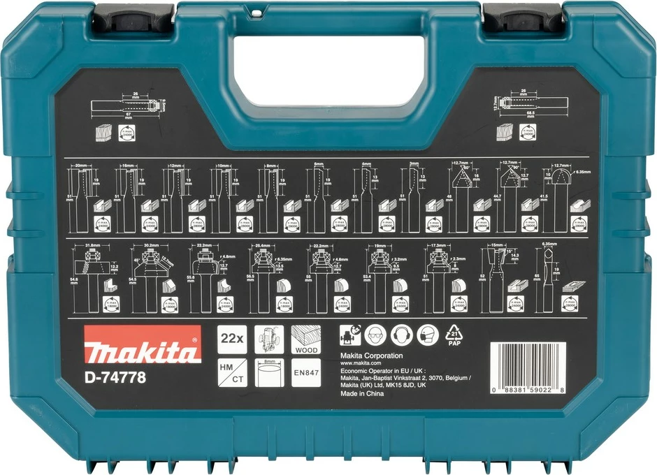 Set freza Makita D-74778, 8 mm, metallic, 345x250 mm