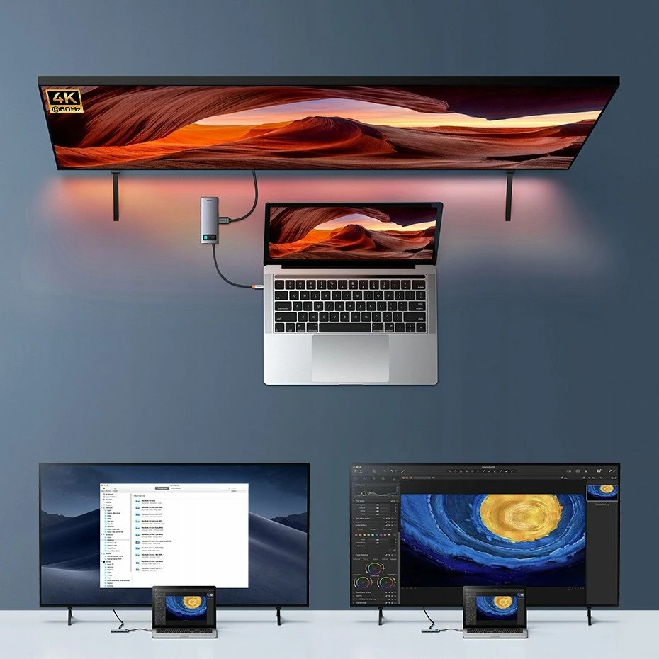 Hub USB-C Baseus Metal Gleam 7n1, HDMI 4K@60Hz, 3x USB 3.0, USB-C PD 100W, SD/microSD, gri