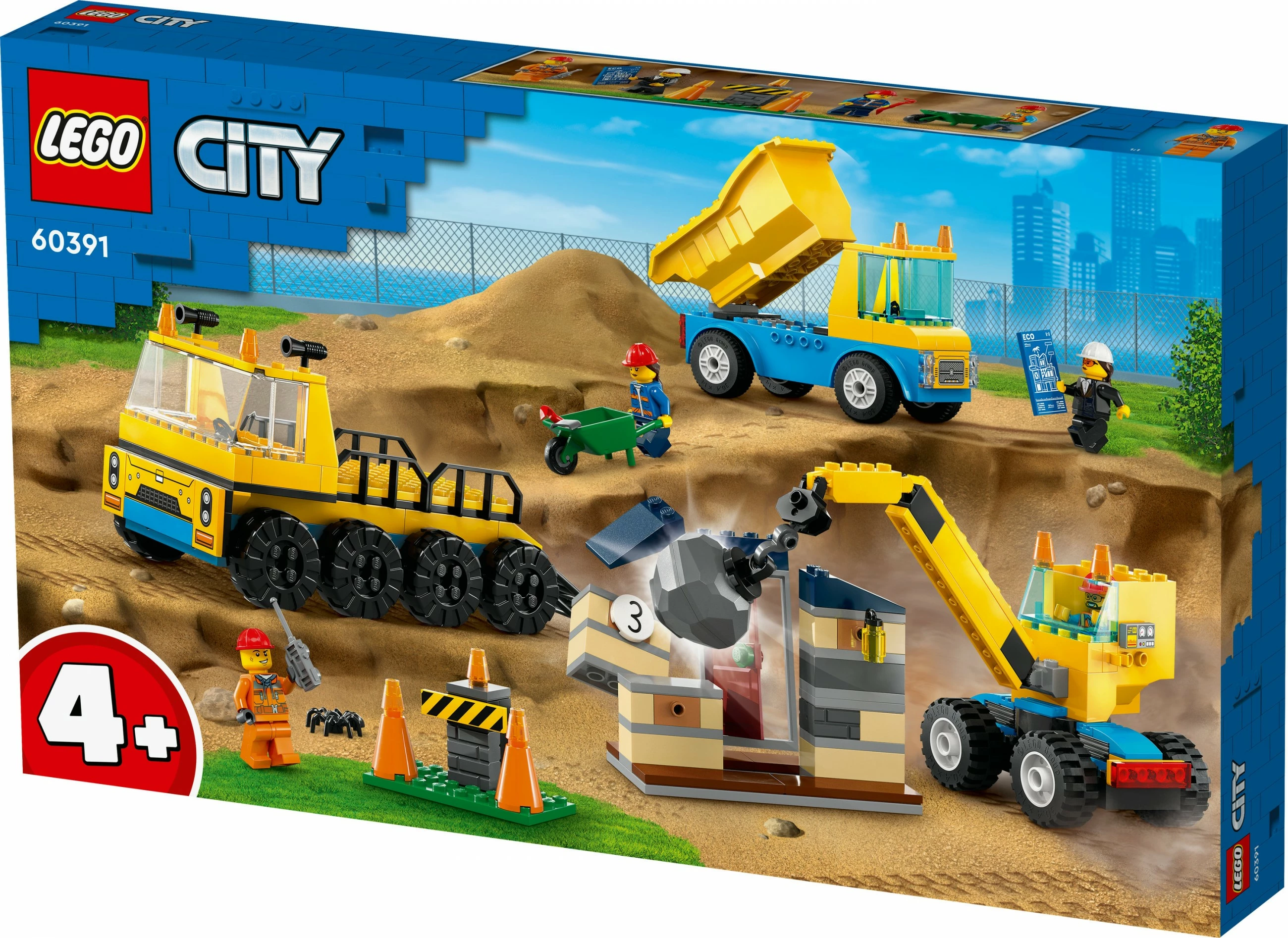 Set ndërtimi LEGO City Kamionë ndërtimi dhe Vinç me Top Demolimi, 235 copë, shumëngjyrësh