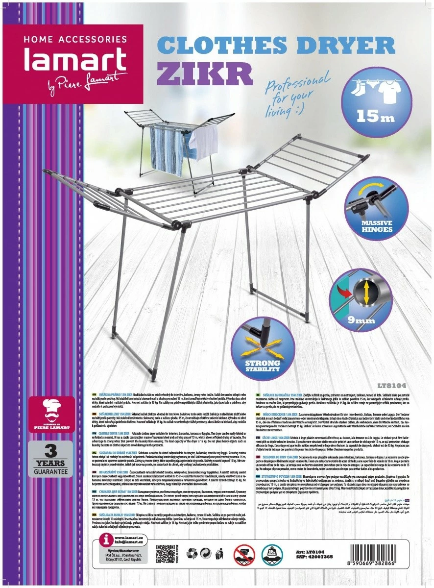 Tharëse rrobash Lamart LT8104 ZIKR, sipërfaqe tharjeje 15 metra, argjend