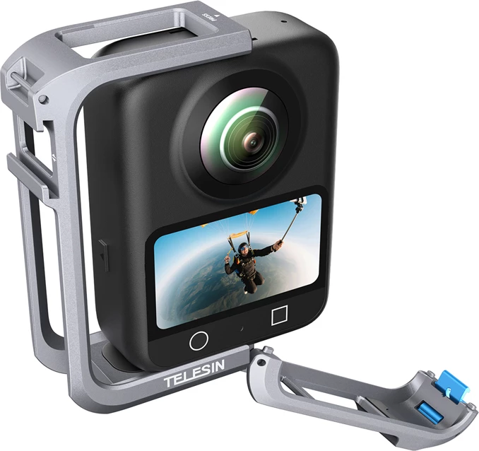 Kafaz metalik mbrojtës TELESIN Utility Frame për DJI Osmo 360, 42.6 g, 1/4\"-20 + cold shoe, gri/zi, set (kafaz + mbulesë silikoni për lente)